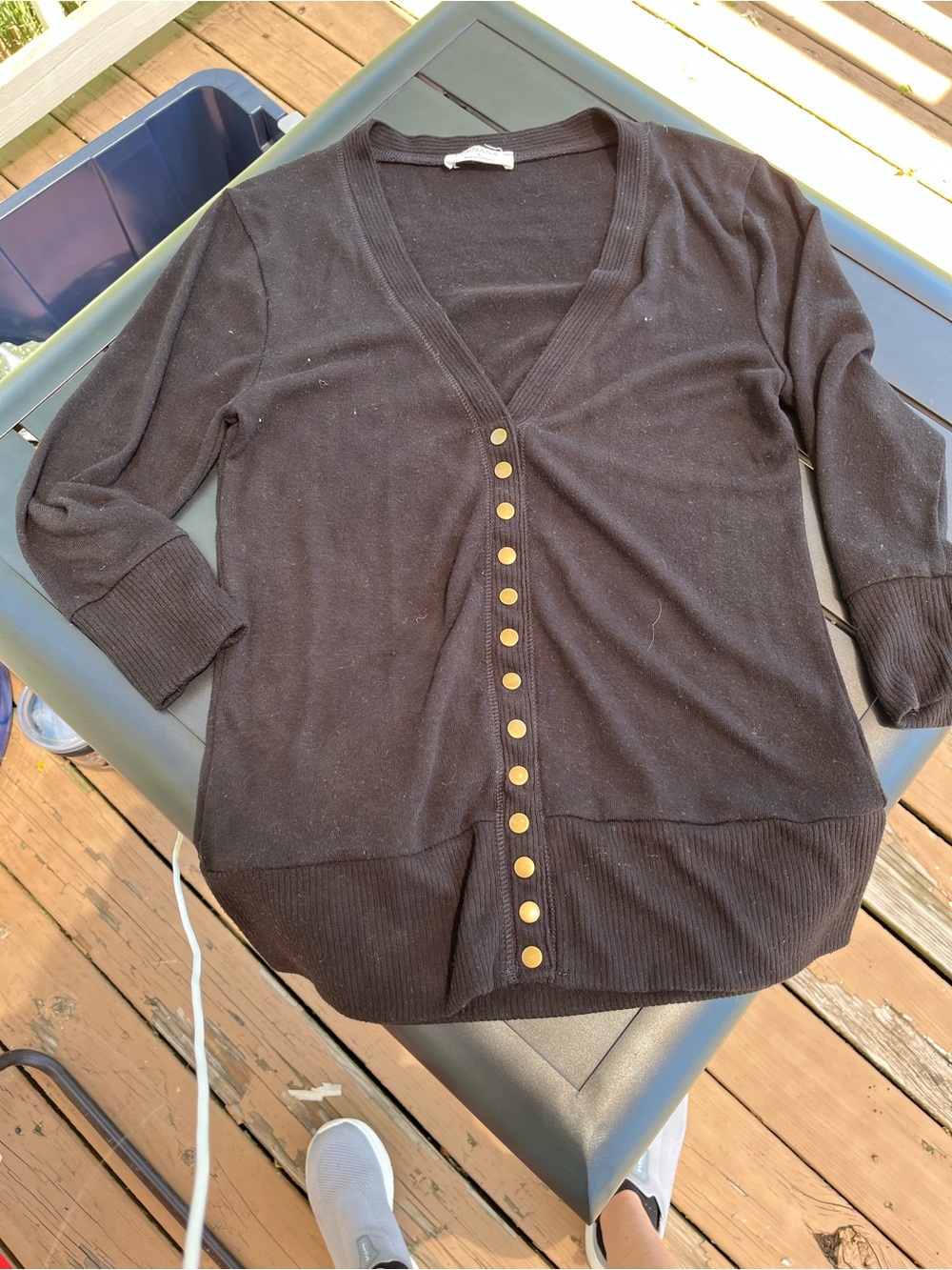Zenana Outfitters Black V-Neck Cardigan with Gold Buttons